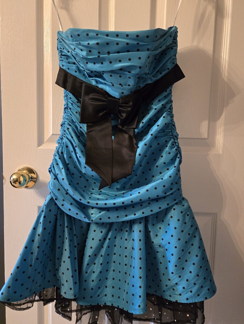 VINTAGE Betsey Johnson Aqua Polka Dot Y2K Prom Dress Size 10